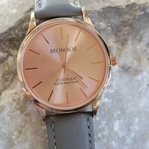 Monroe Classique Rose Gold Watch Gray Band Minimalist Dial Women’s Quartz Style